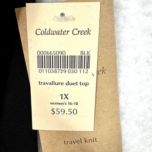 Coldwater Creek Travallure Duet Top 1X Black Long Sleeve Knit Layered Look NWT‎ - Picture 6 of 11